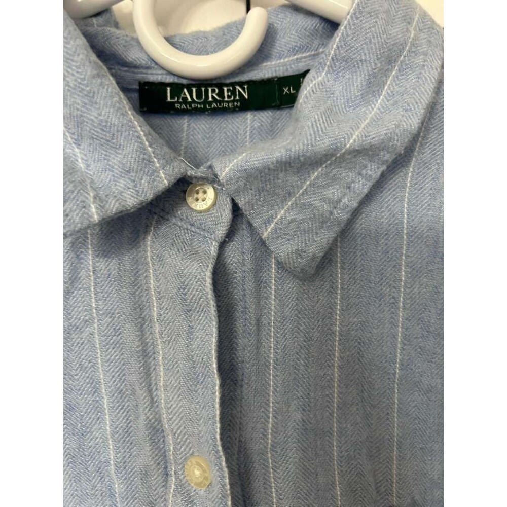 Ralph Lauren Pajamas Top Womens XL Blue Stripes Button Down Long - Picture 3 of 5